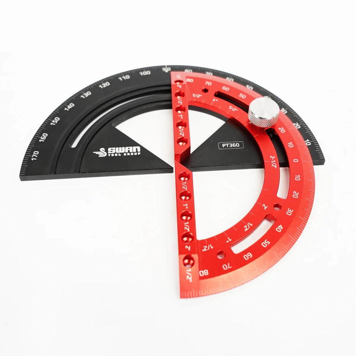 Swan Tyton Pro-Trac Protractor opened for center finding and angle layout on woodworking stock