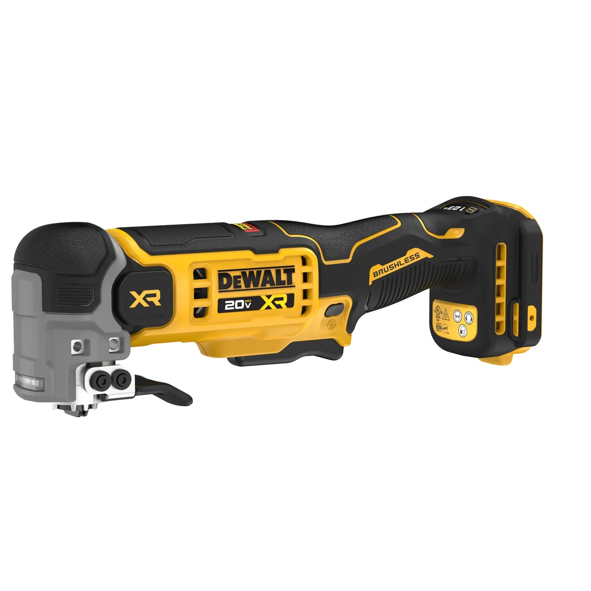 DEWALT DCS359B Oscillating Multi-Tool clean side profile showing cordless body, accessory clamp, and brushless motor housing