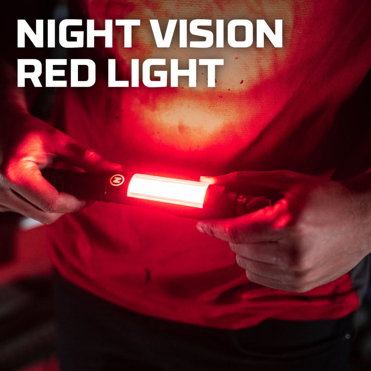 Nebo Big Larry 3 600 Lumen 3-in-1 Flashlight Work Light Task Light using red task light mode for low-glare close work in dark conditions
