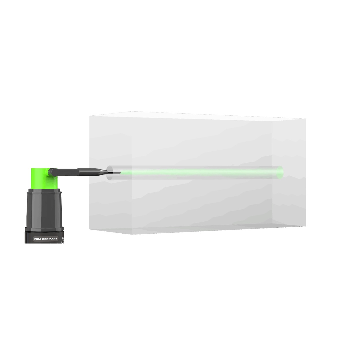 Pica 2020 Deep Hole Spray Marker, 1-Pack demonstrating marking through a deep drilled hole up to 250 mm (25 cm) into a workpiece