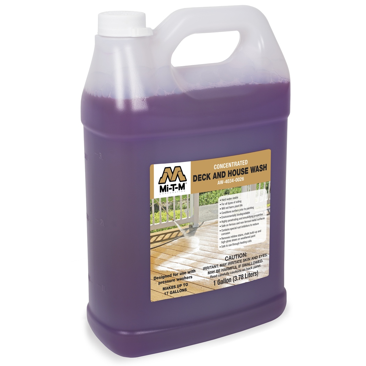 Mi-T-M AW-4034-0026 Deck & House Wash concentrated pressure washer detergent in 1 gallon container for cleaning decks, siding, and wooden exterior surfaces