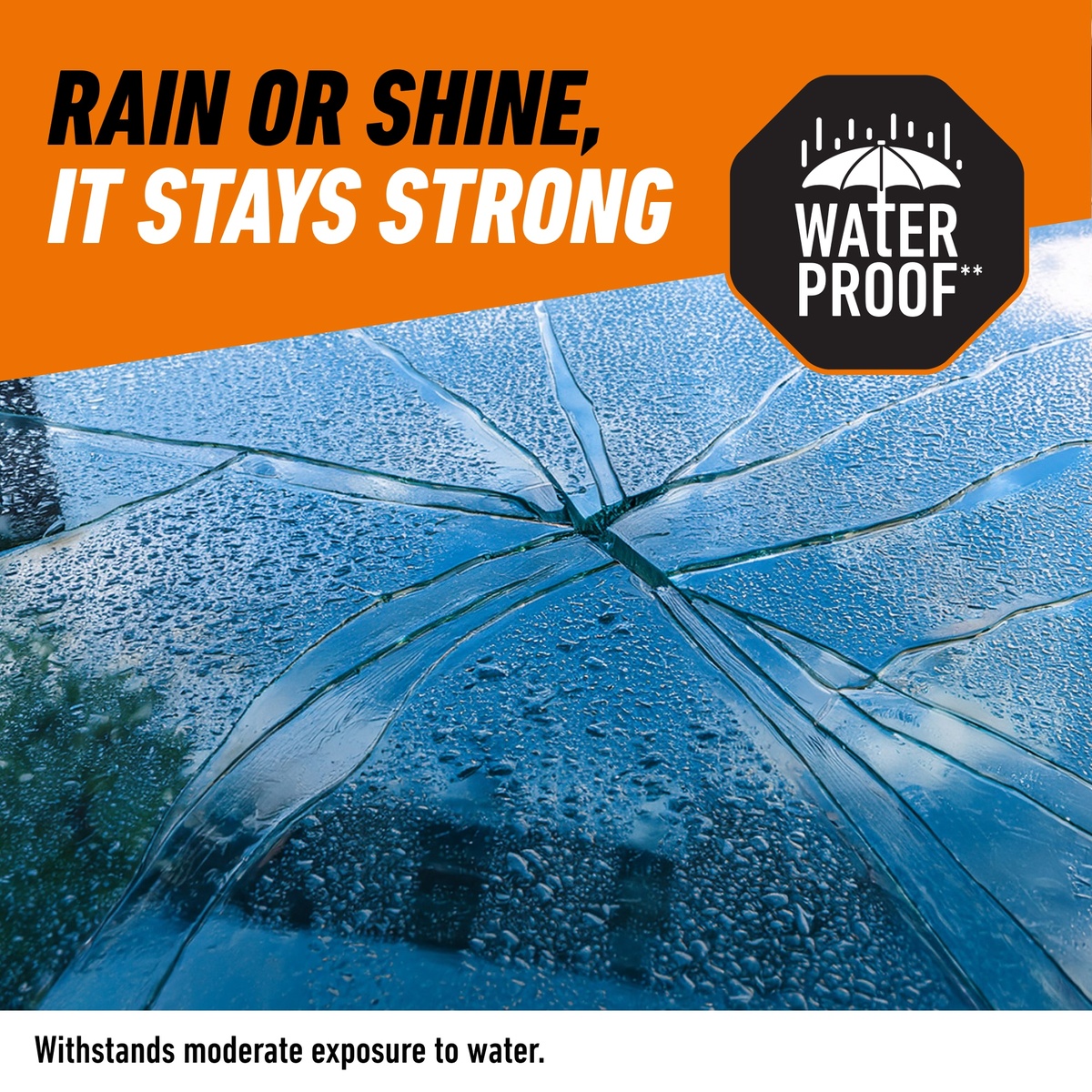 Gorilla Glue 113442 Ultimate Black Epoxy Adhesive repair exposed to outdoor moisture on broken glass in wet conditions