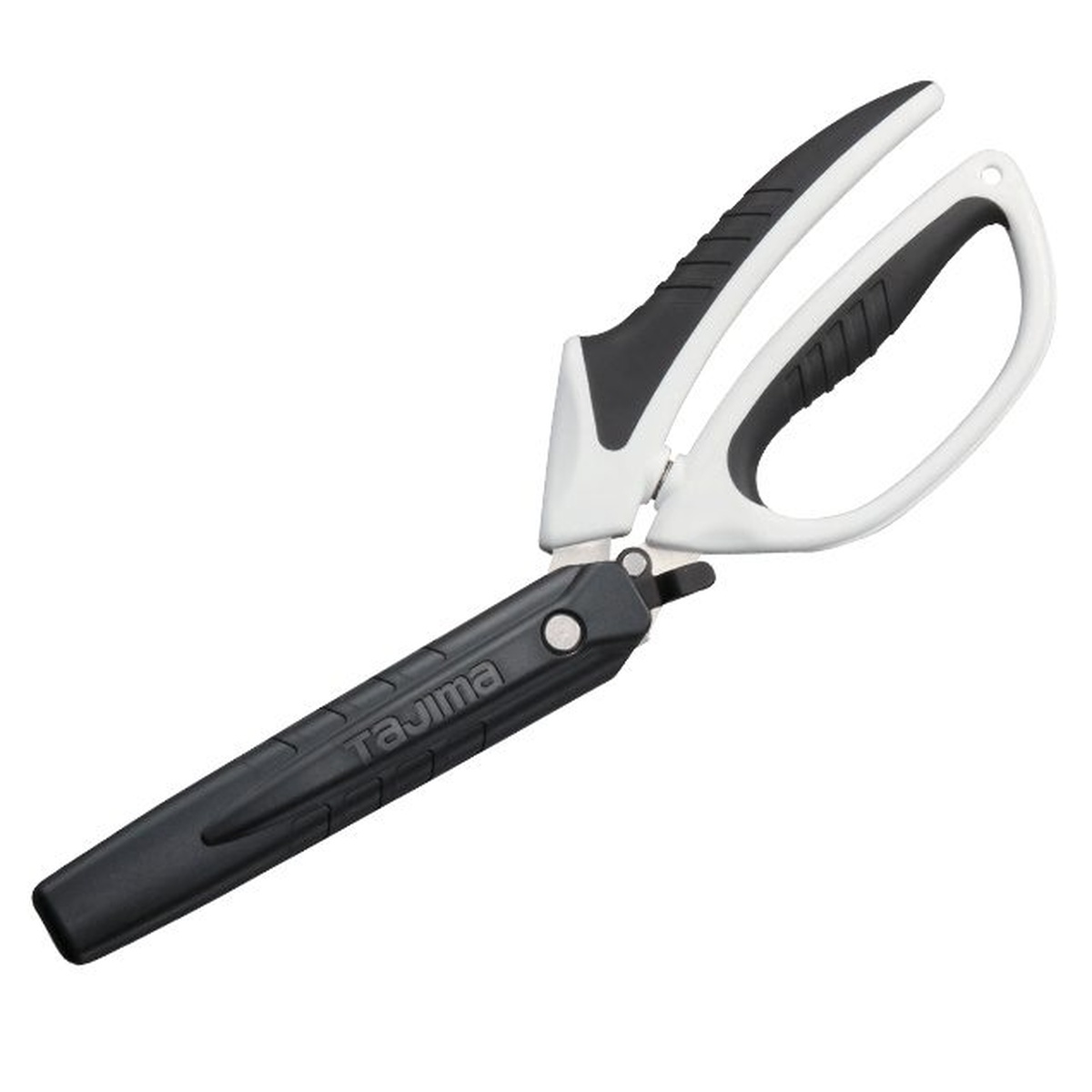 Tajima VARIX Single Ring Shears with protective blade cover installed for storage and transport