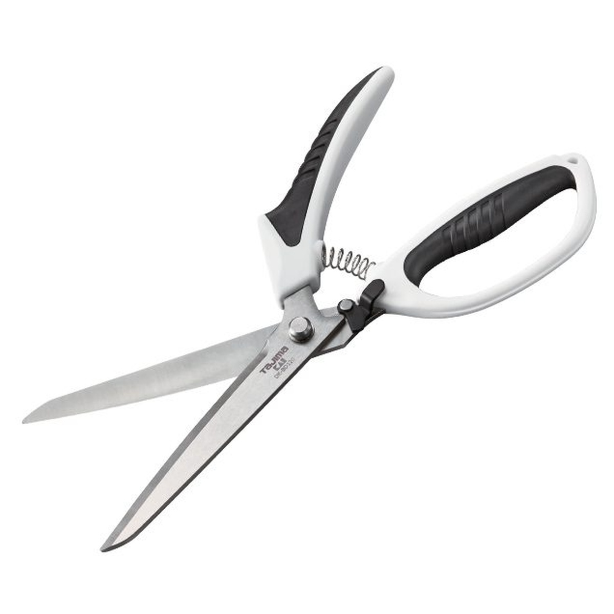 Tajima VARIX Single Ring Shears shown open to highlight the spring-loaded cutting action and handle design