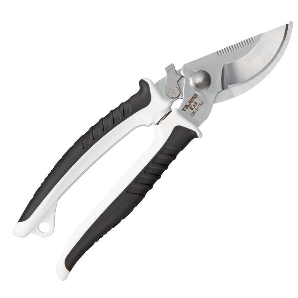 Tajima VARIX Smooth Cut Snips product view showing large curved blades and non-slip elastomer grip for conduit and cable duct cutting