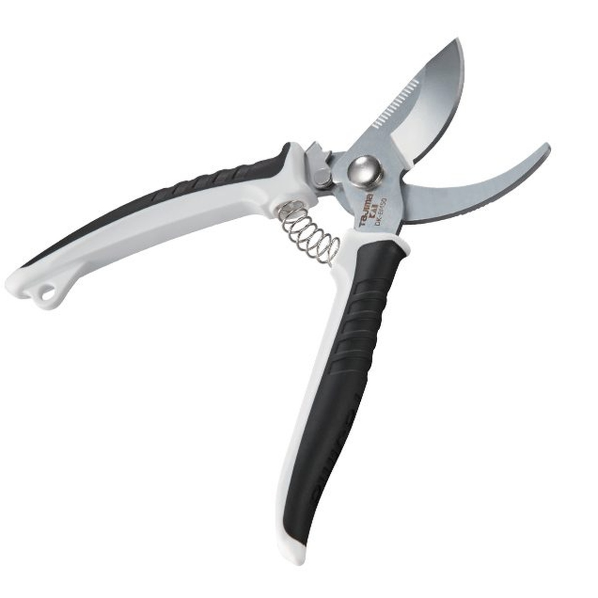 Open Tajima VARIX Smooth Cut Snips showing blade shape and cutting opening for plastic conduit and cord cover work