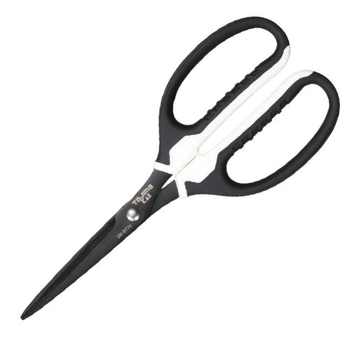 Tajima DK-BT70 VARIX Non-Stick Scissors clean product view showing the long blade design for cutting electrical tape and packing tape on the jobsite