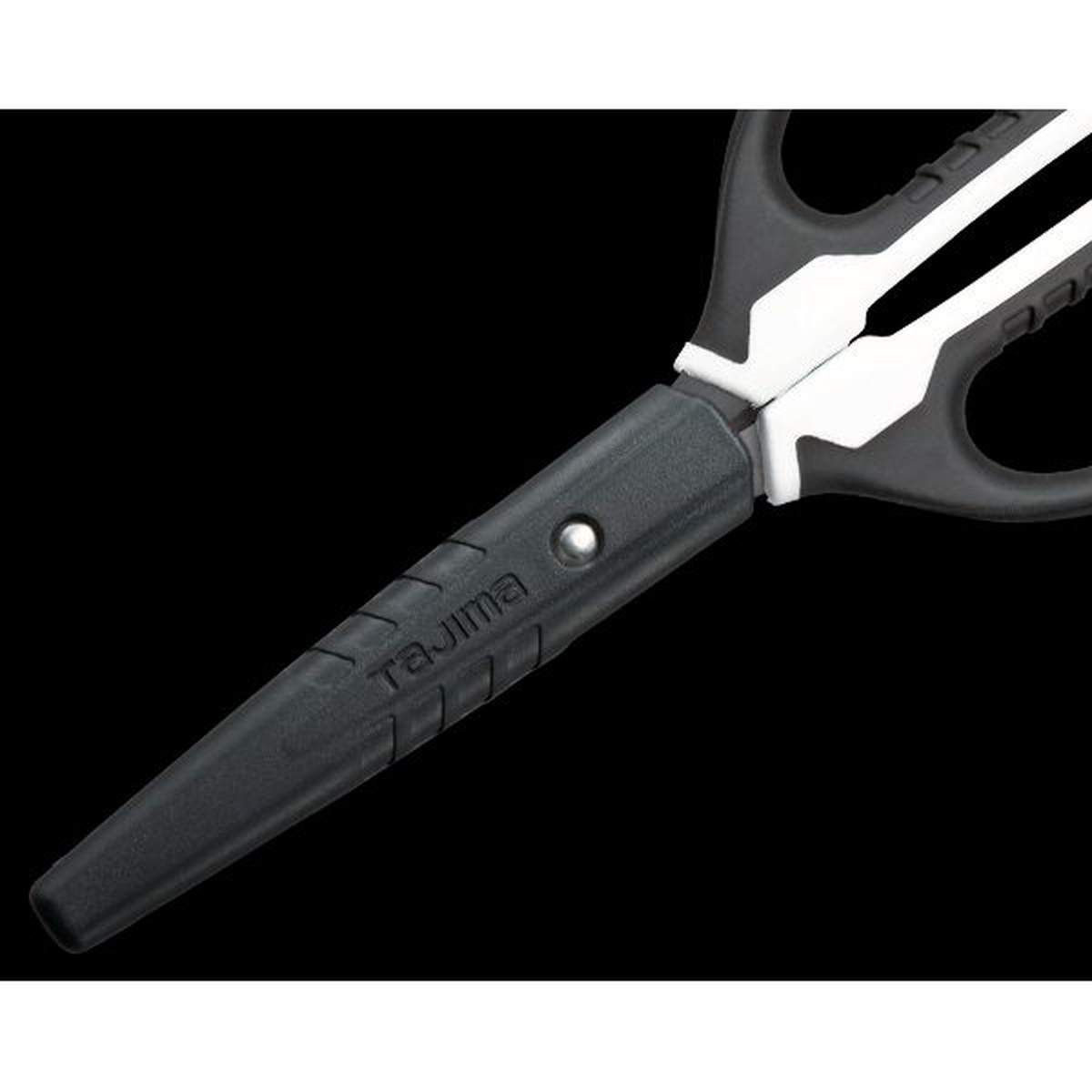 Tajima DK-BT70 VARIX Non-Stick Scissors with protective blade case installed for safe storage in a tool bag or pouch