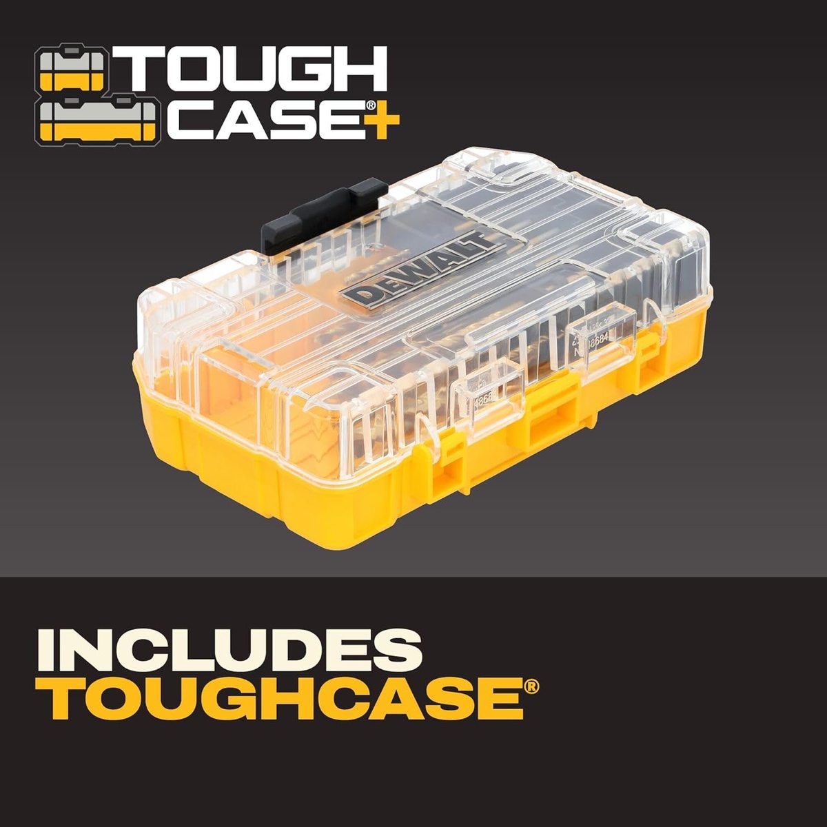 DEWALT drill bit set stored in a ToughCase for transport and storage in a truck, toolbox, or workshop