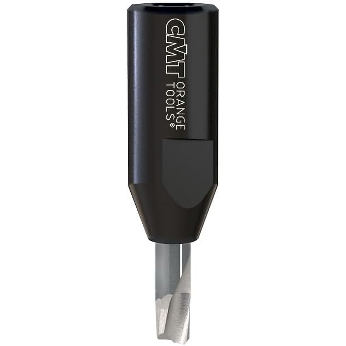 CMT 380.040.11 solid carbide router bit close-up showing the cutting tip and shank for Festool Domino DF500 wood joinery work