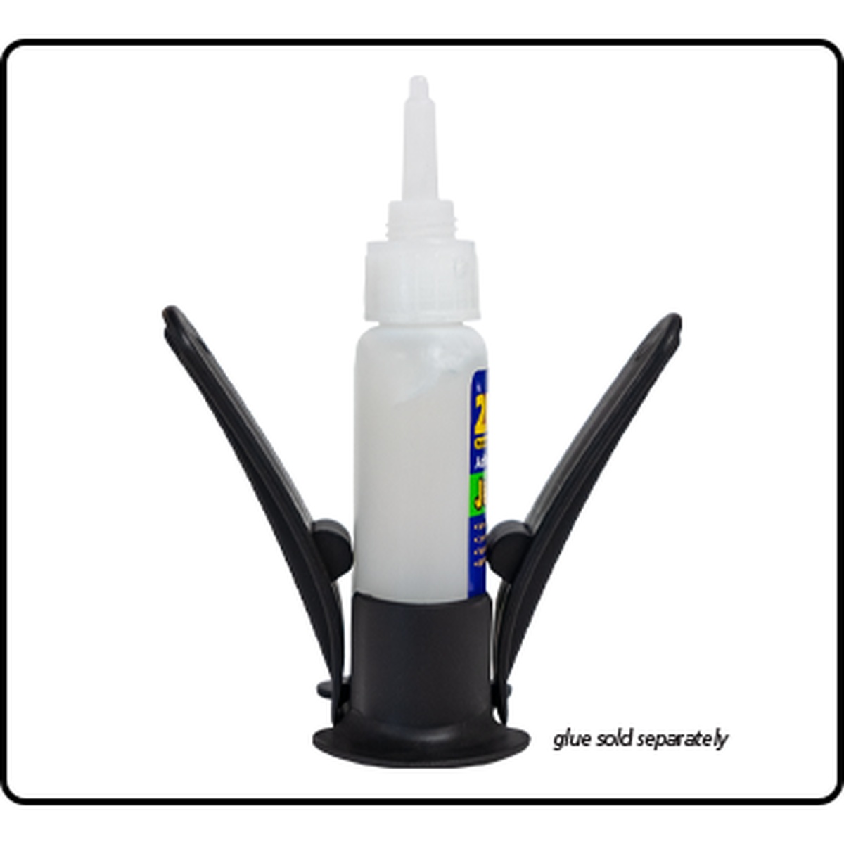 FastCap 2P-10 Easy Squeeze holding a 2 oz 2P-10 CA glue bottle upright on a work surface