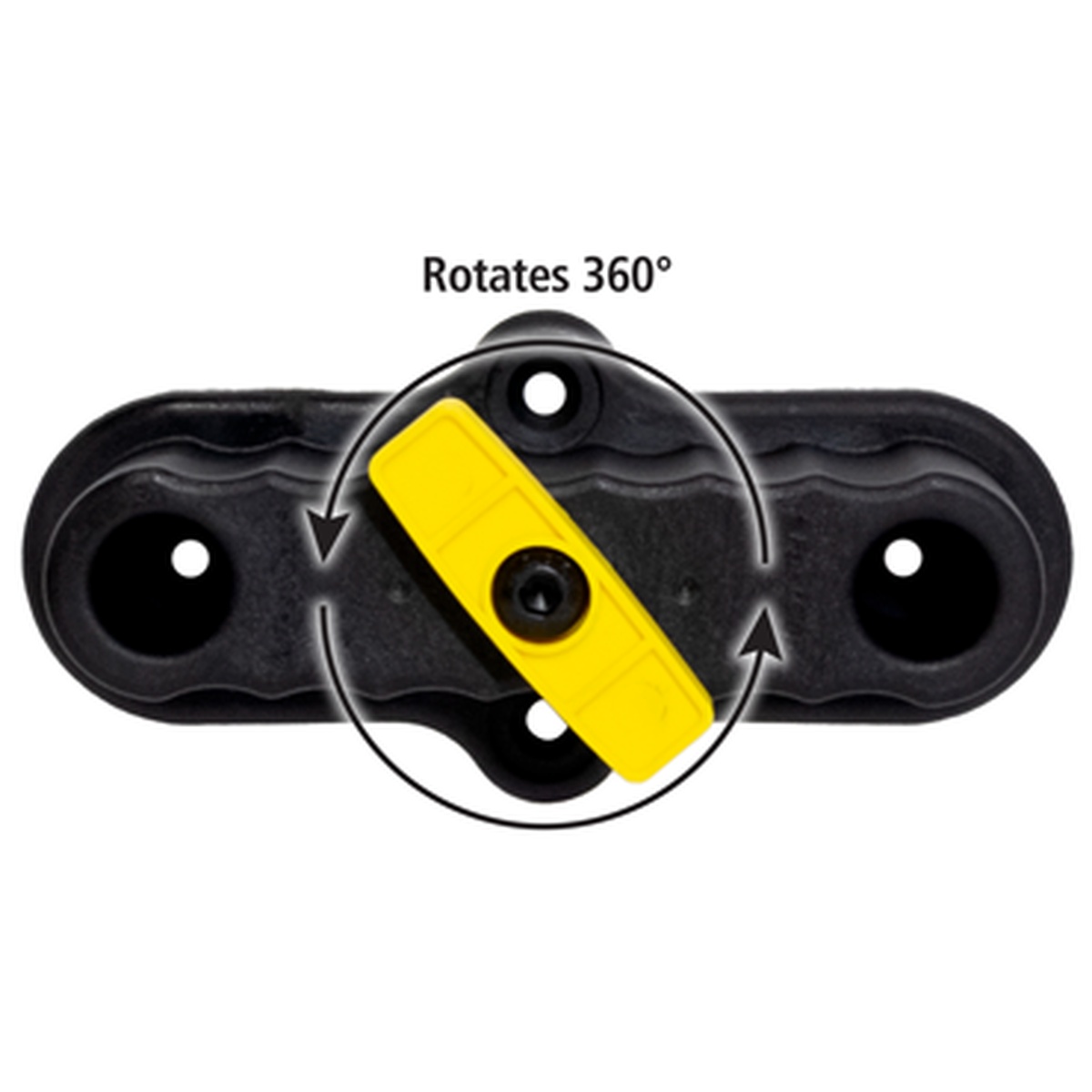 FastCap Level Rack storage mount with rotating cam lock shown turning 360 degrees, highlighting the locking mechanism used to secure a level on a wall or vehicle interior