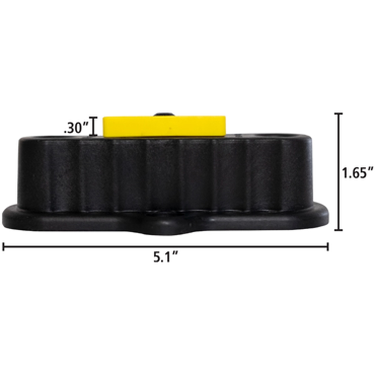 FastCap Level Rack side profile showing 5.1 inch length, 1.65 inch height, and low-profile design for mounting on shop walls, truck interiors, or garage storage systems
