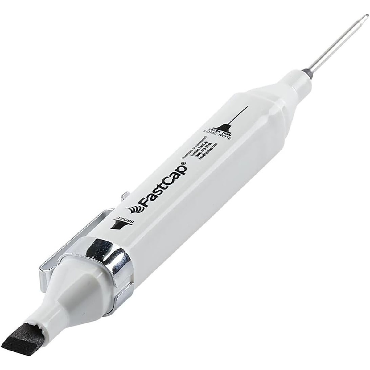FastCap Long Nose Marker Thin Black showing the ultra-fine long nose tip and broad chisel tip on a clean product view