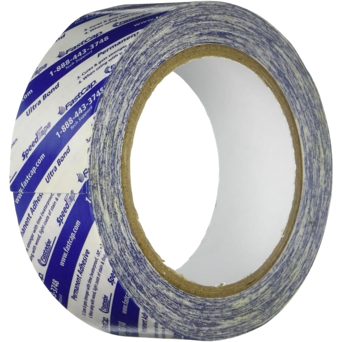 FastCap Peel and Stick SpeedTape Double Sided Adhesive Tape roll shown as a clean product shot for edge banding, laminate work, and woodworking setup in the shop