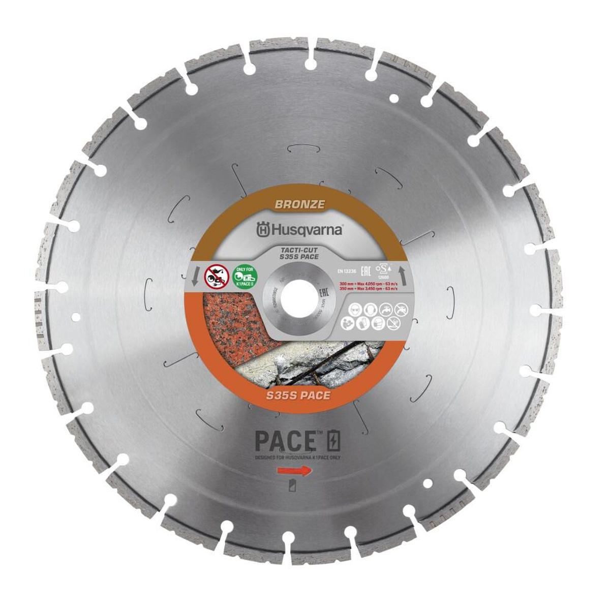 Husqvarna Construction 14 Inch Segmented Turbo Diamond Blade for Concrete and Masonry, 10 Pieces shown as a 14 inch diamond cutting blade for masonry saw use on concrete and abrasive construction materials