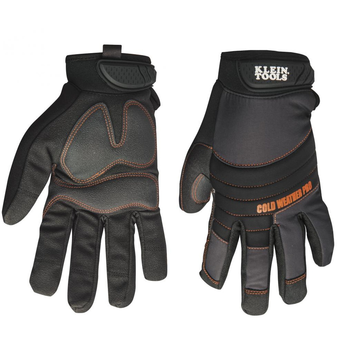 Klein Journeyman Cold Weather Pro Gloves, X-Large shown front and back on a clean background to highlight insulated cold-weather work glove coverage and protective padding