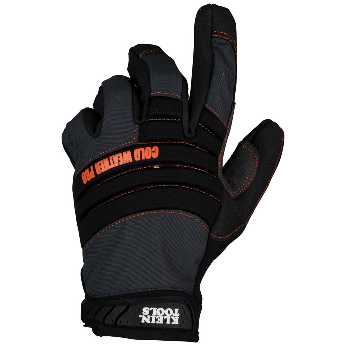 Klein Journeyman Cold Weather Pro Gloves, X-Large back-of-hand view showing padded knuckle area and extended cuff for outdoor work in cold conditions