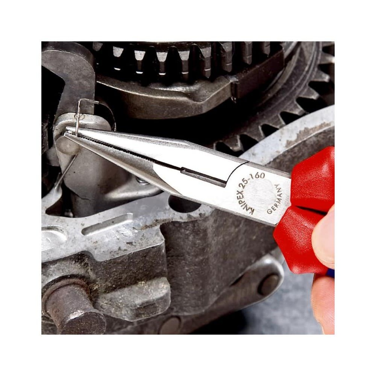 Knipex Cutting Pliers Snipe Nose Side 160 mm cutting and guiding wire in a close-up mechanical repair setting