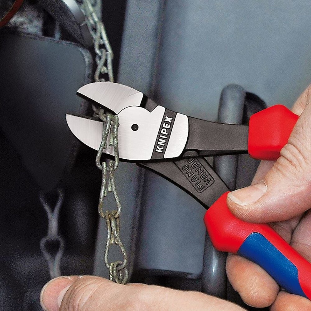 Knipex Diagonal Cutter Multi Component Grip 250mm cutting chain wire in a real-world maintenance setting