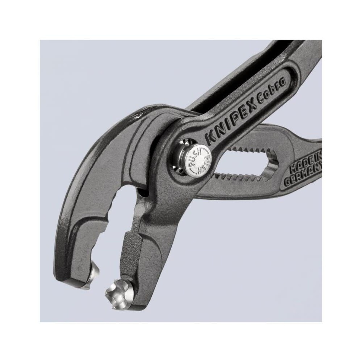 Knipex Spring Hose Clamp Pliers 180 mm close-up showing rotating jaw inserts used to grip spring band clamps during hose service