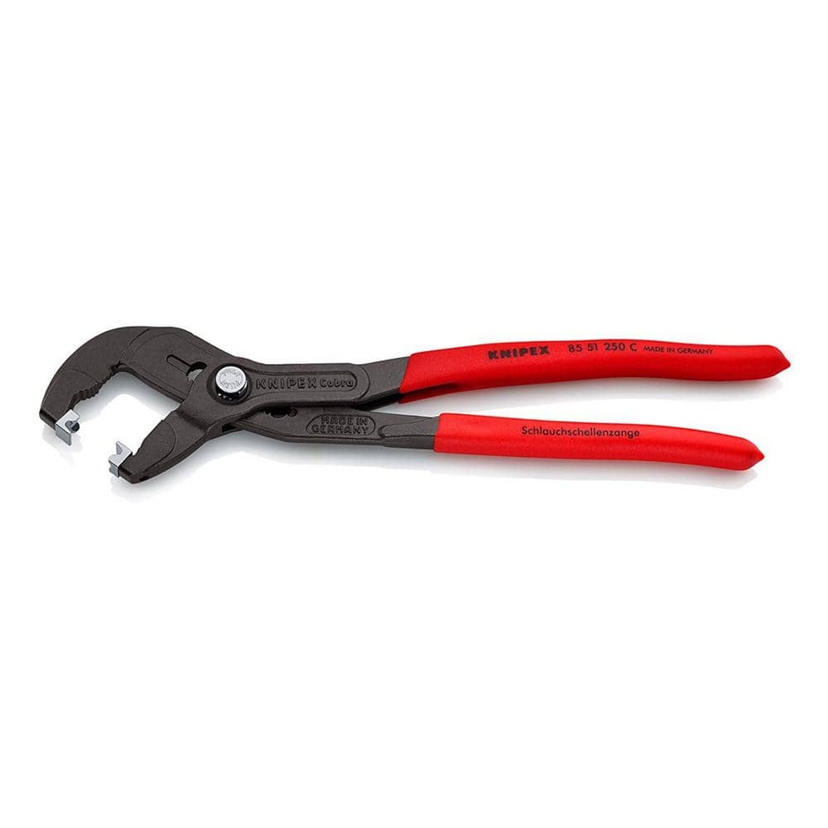 Full product view of Knipex 85 51 250 C SBA 10 in. hose clamp pliers on a clean background