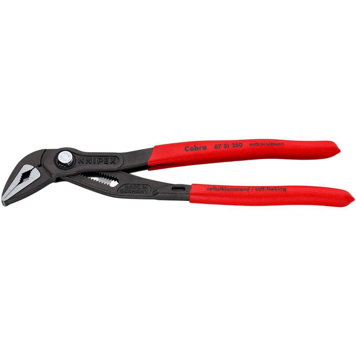 Knipex Cobra Extra Slim Water Pump Pliers 250mm product view showing push-button joint and dipped handle design on a clean background