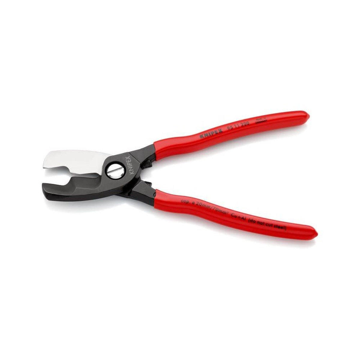 Knipex Cable Shear with Twin Cutting Edge 200mm open view showing the bolted joint and red plastic-coated handles on a clean background