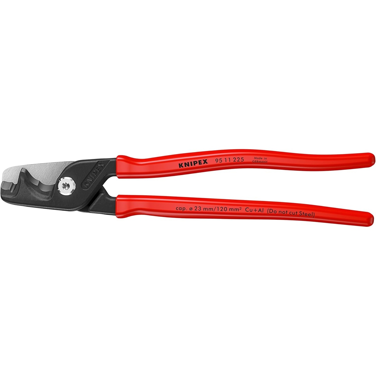 KNIPEX Tools 95 11 225 SBA StepCut XL Cable Shears product view showing slim head and long handles for electrical cable work