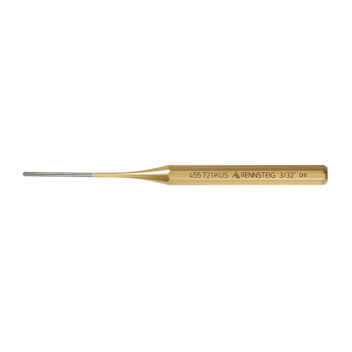 Knipex Rennsteig 9R 455 721 KUS 3/32 in. x 6 in. Roll Pin Punch shown in full profile on a clean background to highlight the long body and small pilot tip for precise pin removal work