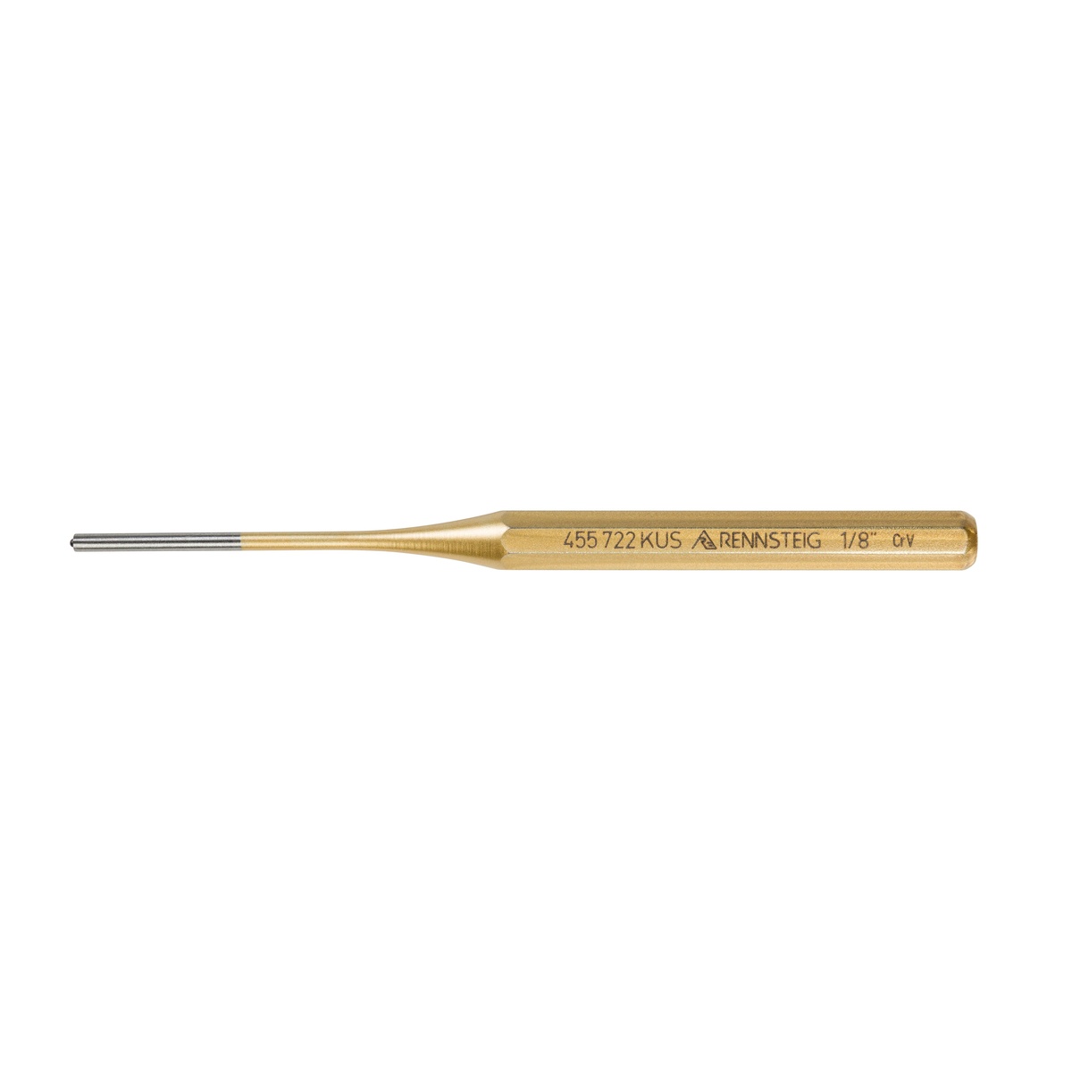 Knipex 9R 455 722 KUS 1/8 in. x 6 in. roll pin punch shown in full profile on a clean background, highlighting the rounded tip used for roll pin removal in mechanical repair work