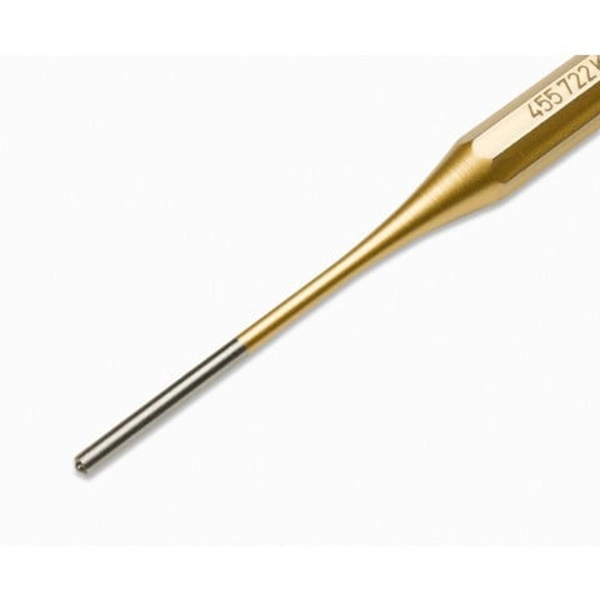 Close-up of the Knipex 9R 455 722 KUS 1/8 in. x 6 in. roll pin punch tip and tapered body, showing the polished working end for precision pin driving in shop repair