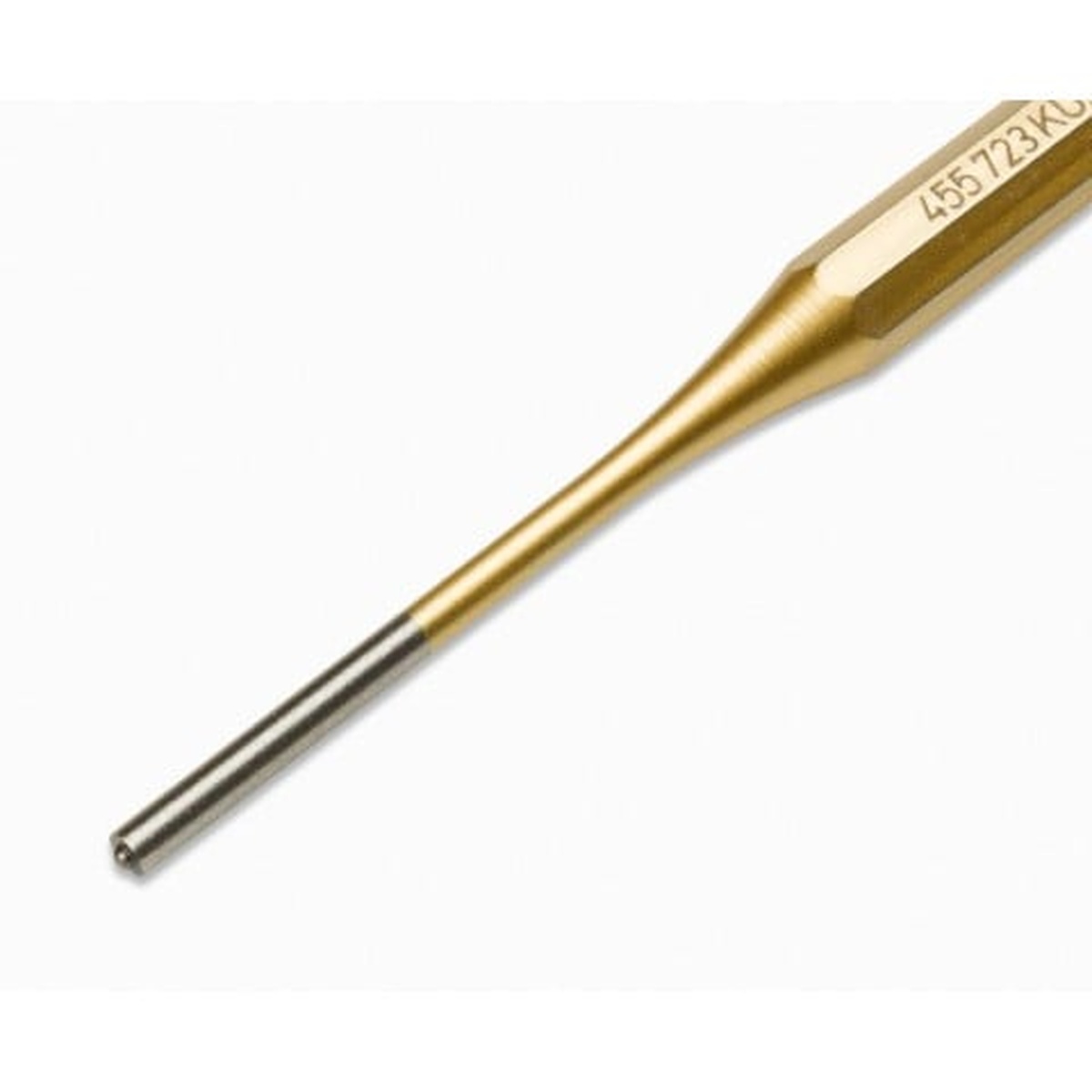 Close-up of the Knipex 9R 455 723 KUS Roll Pin Punch tip on a plain background, showing the polished working end used for driving out roll pins during mechanical disassembly