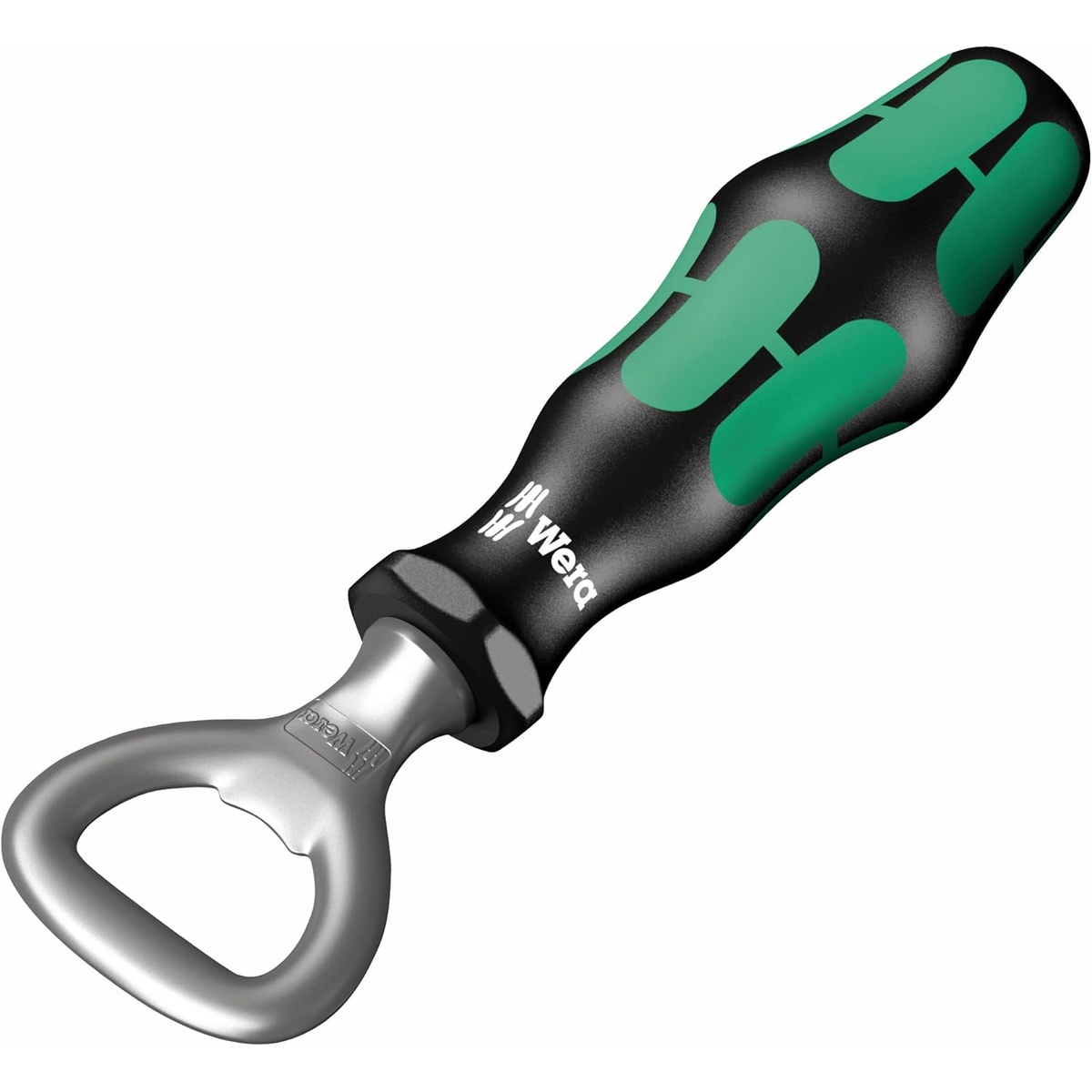 Wera 05030005001 Bottle Opener showing the Wera handle and brushed metal opener head on a clean background for kitchen, shop fridge, or home bar use