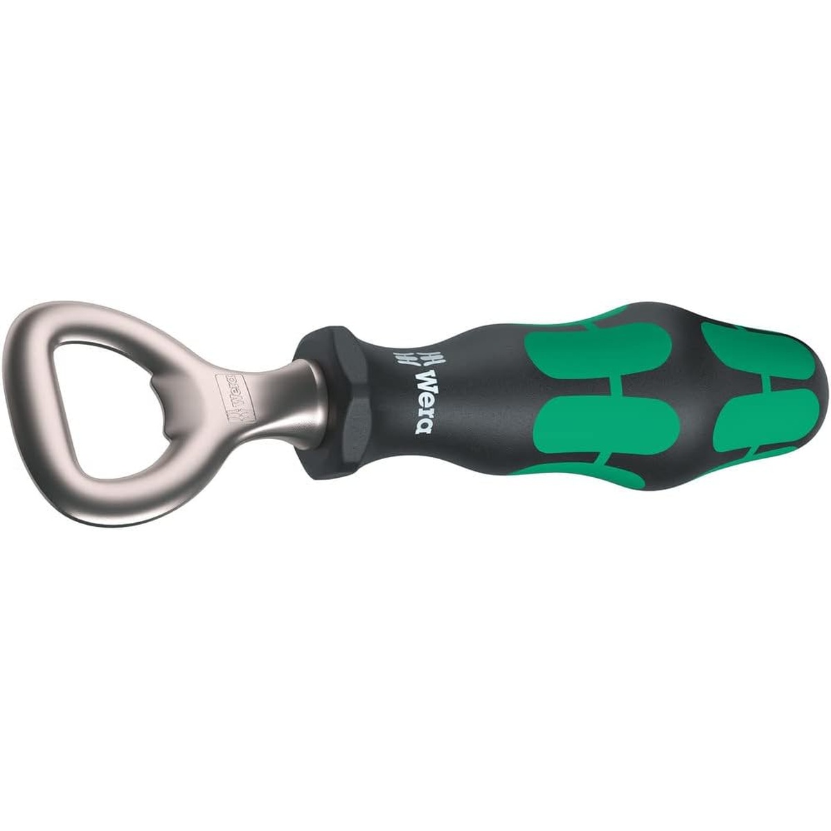 Side view of the Wera 05030005001 Bottle Opener highlighting the contoured Wera grip and metal opener head for everyday bottle opening