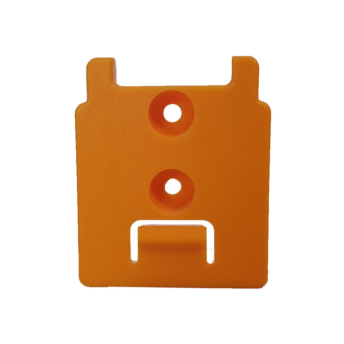 Single yellow StealthMounts tool mount front view showing the ABS plastic body and mounting holes for workshop wall installation