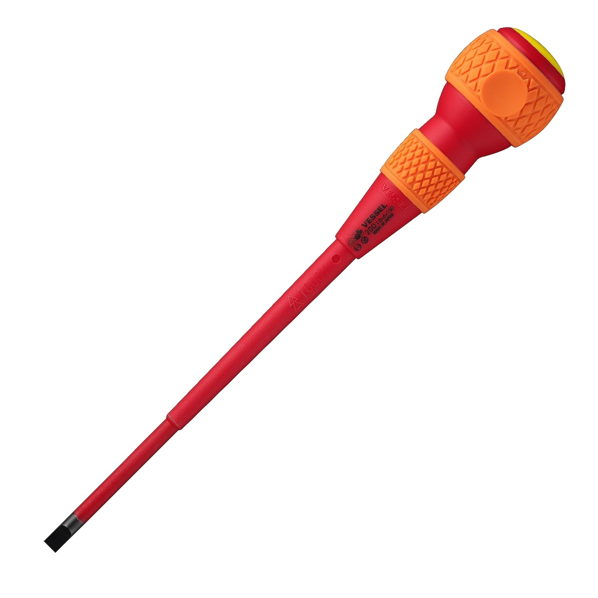Vessel BALL GRIP Insulated Screwdriver No.200S6150 product image showing the insulated slotted screwdriver with ball grip handle for electrical fastening and service work