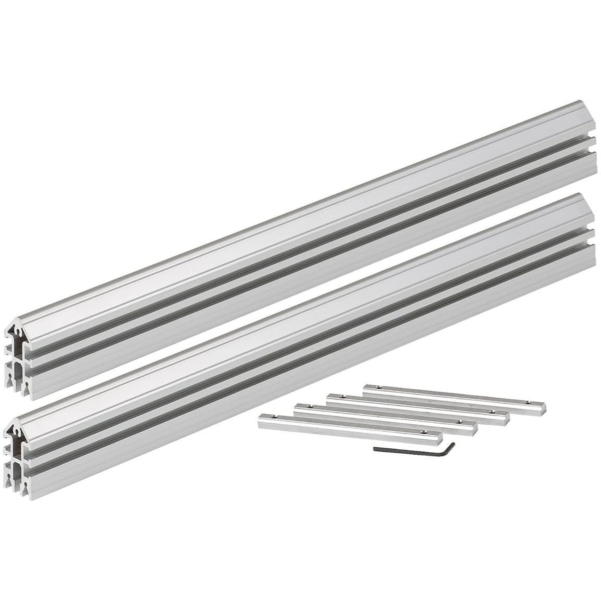 Woodpeckers Slab Flattening Mill Extension Rails 24 Inch kit with two extension rails and hardware for expanding a slab flattening router mill in a woodworking shop