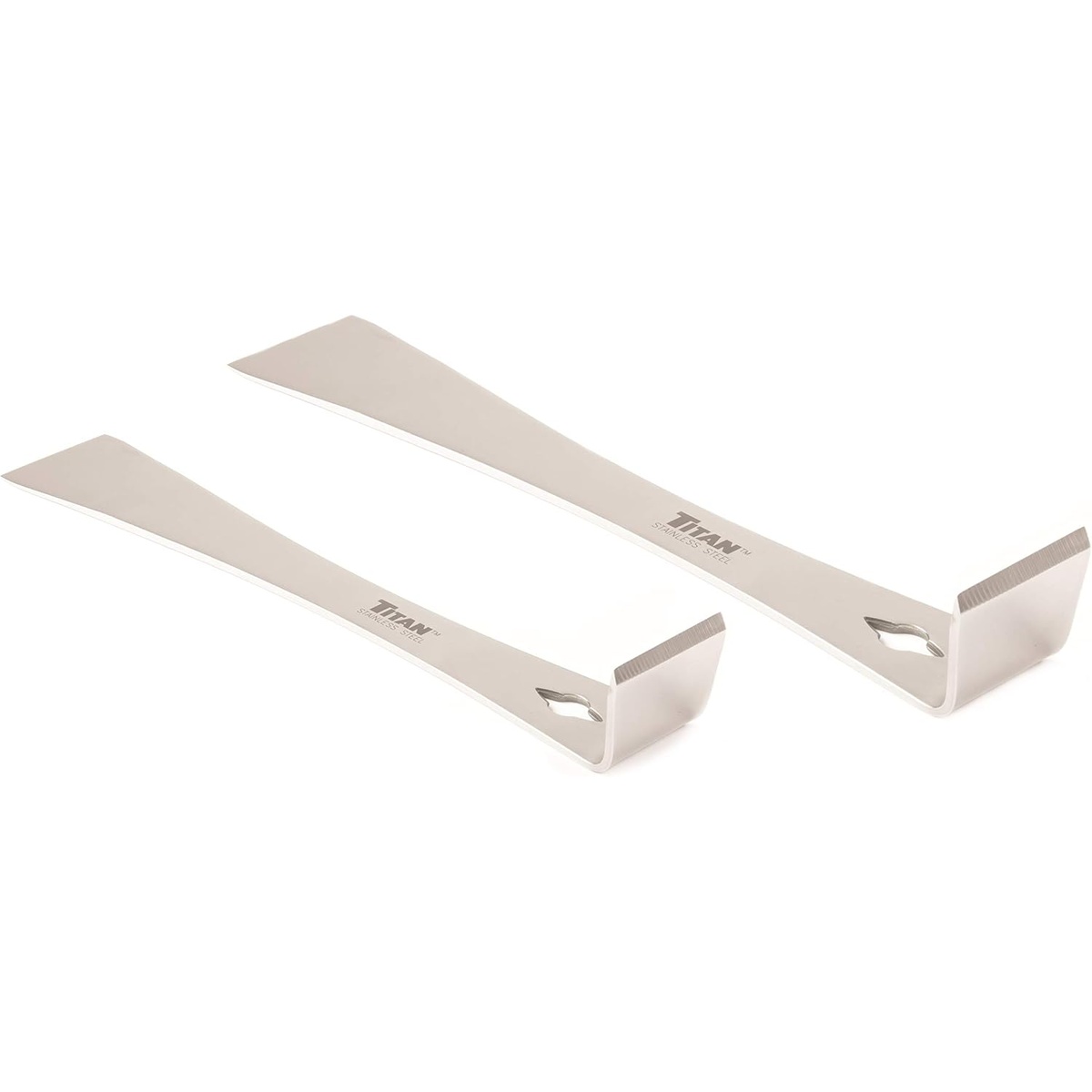 Titan 17005 2-Piece Stainless Steel Pry Bar Scraper Set with two stainless pry bar scrapers for trim removal, prying, and scraping on remodeling jobs