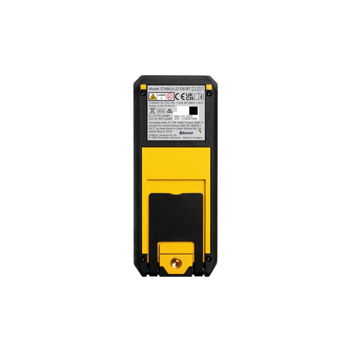 Stabila LD 530 BT 3.7V Battery Laser Distance Measurer with Bluetooth showing rear housing and 1/4 inch tripod connection for stable setup
