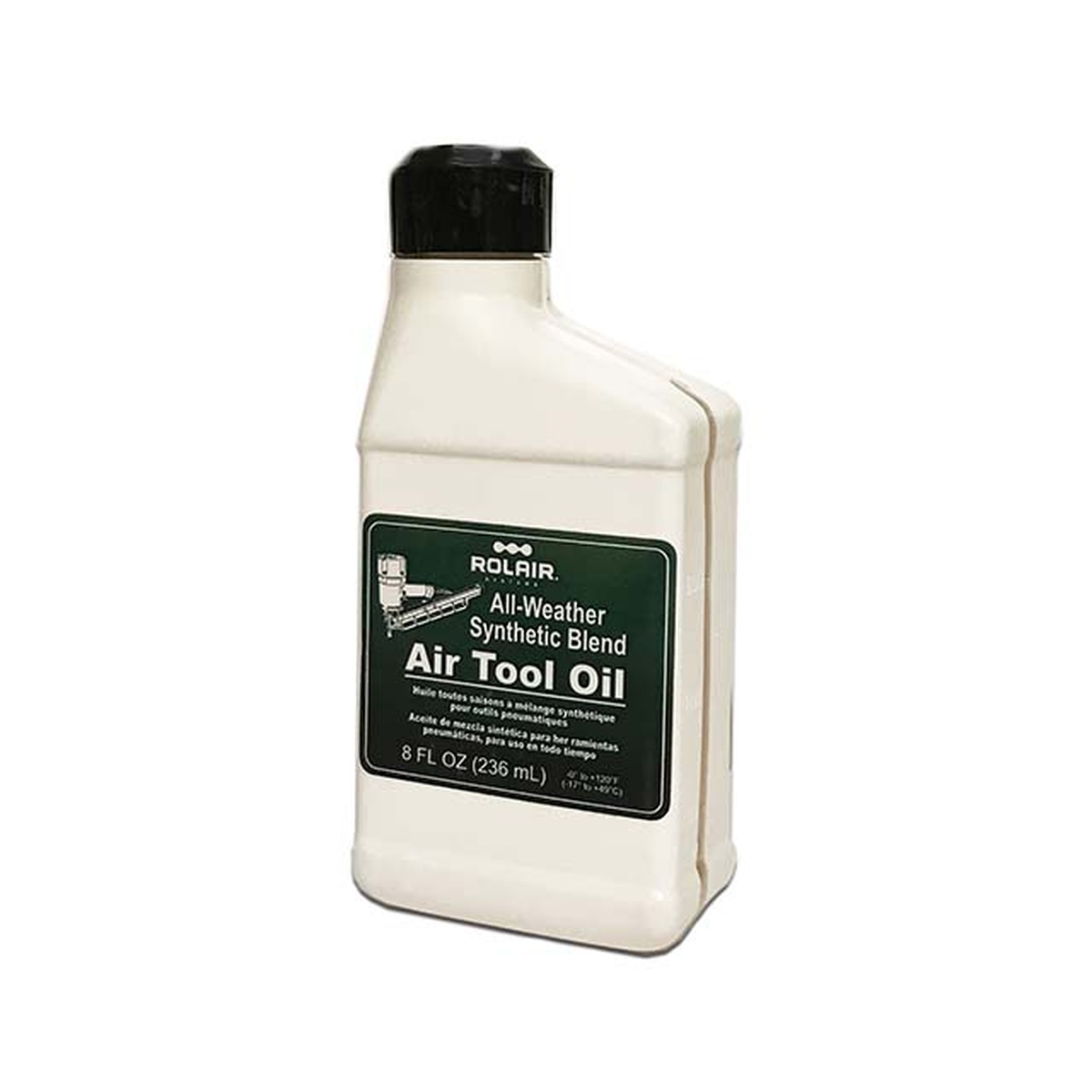 Rolair OILTOOL8 8 oz. Synthetic All-Weather Air Tool Oil bottle for pneumatic tool maintenance in a shop or jobsite setting