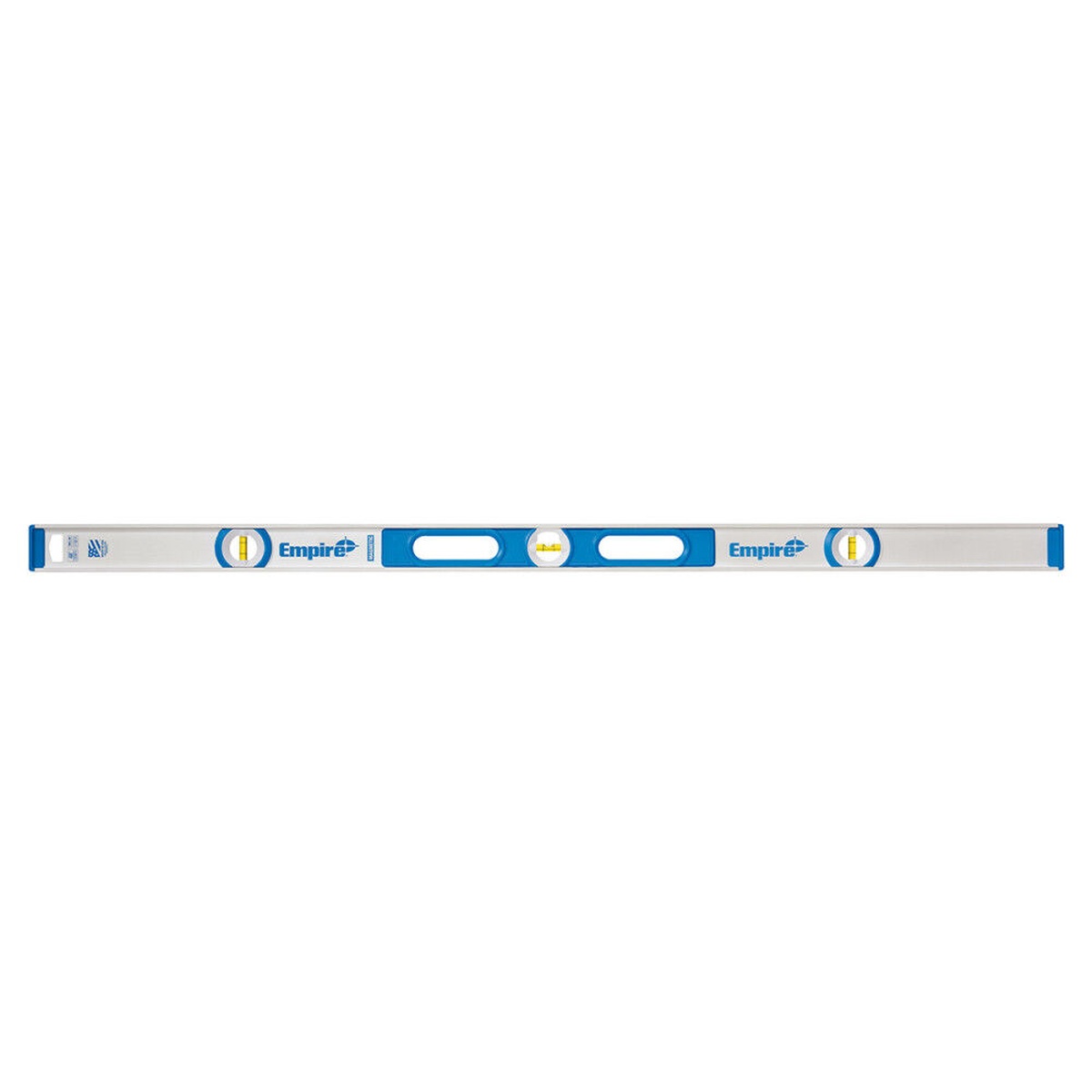 Empire 500M.48 48 in. Magnetic I-Beam Level laid out flat for framing and installation work, showing full-length aluminum body and vial layout in a jobsite setup context