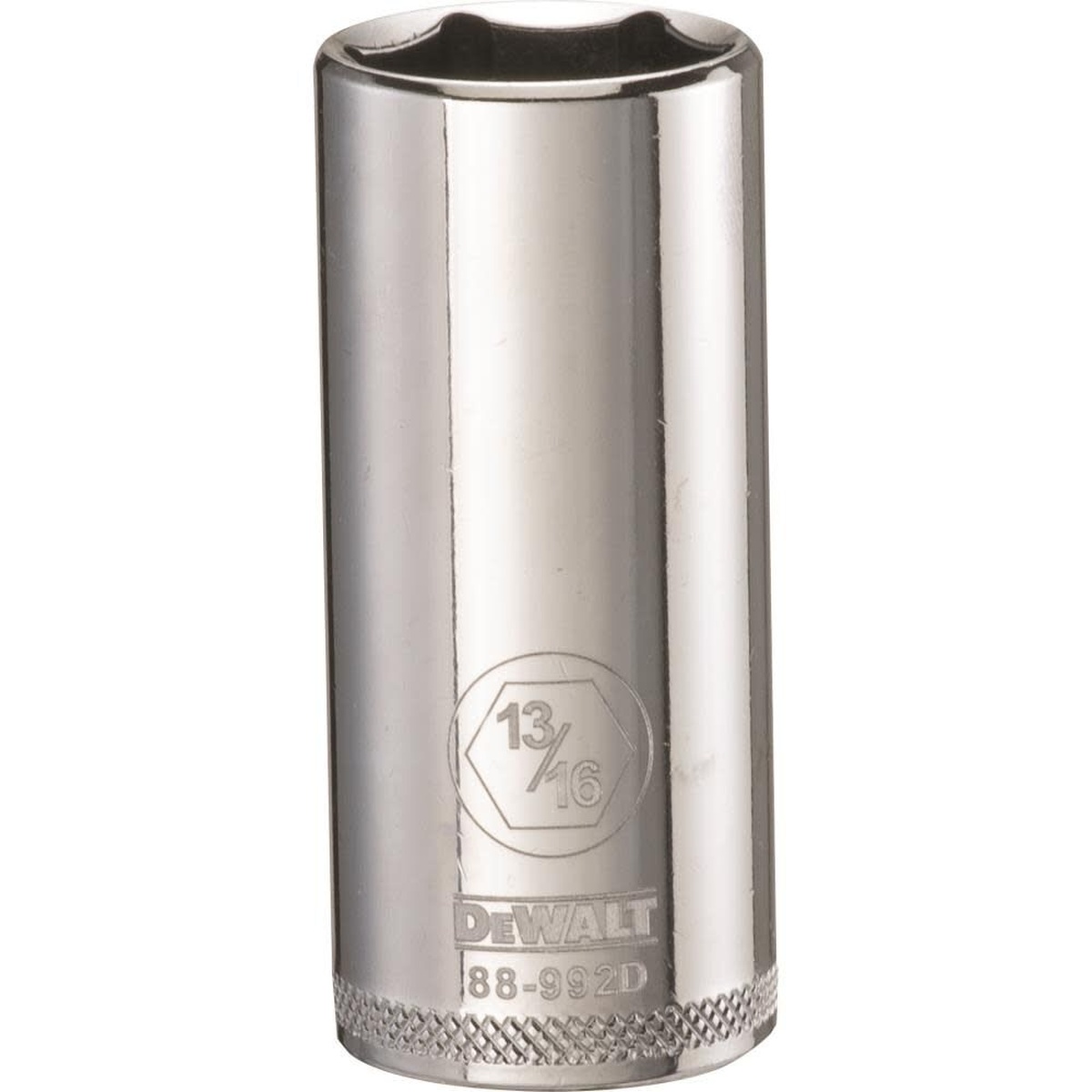DEWALT 6 Point 3/8in Drive Deep Socket 13/16in SAE deep chrome socket for hand fastening and removal work in shop and garage settings