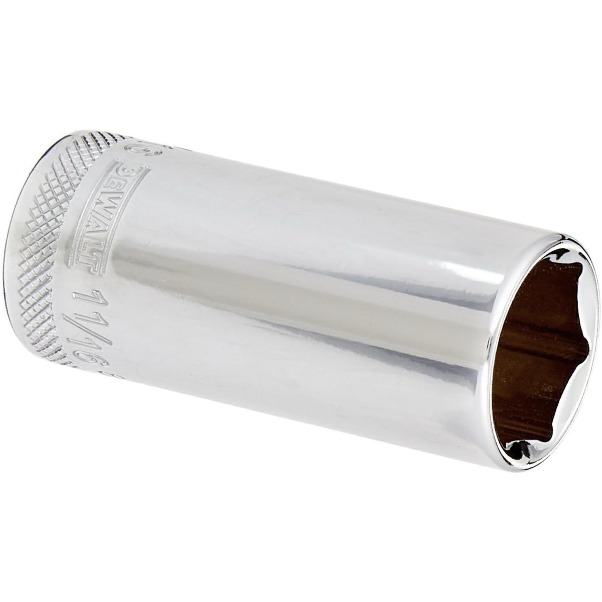 DEWALT DWMT88990OSP 6 Point 3/8 inch Drive Deep Socket 11/16 inch SAE product shot showing the polished deep socket body for fastening work in automotive and shop settings