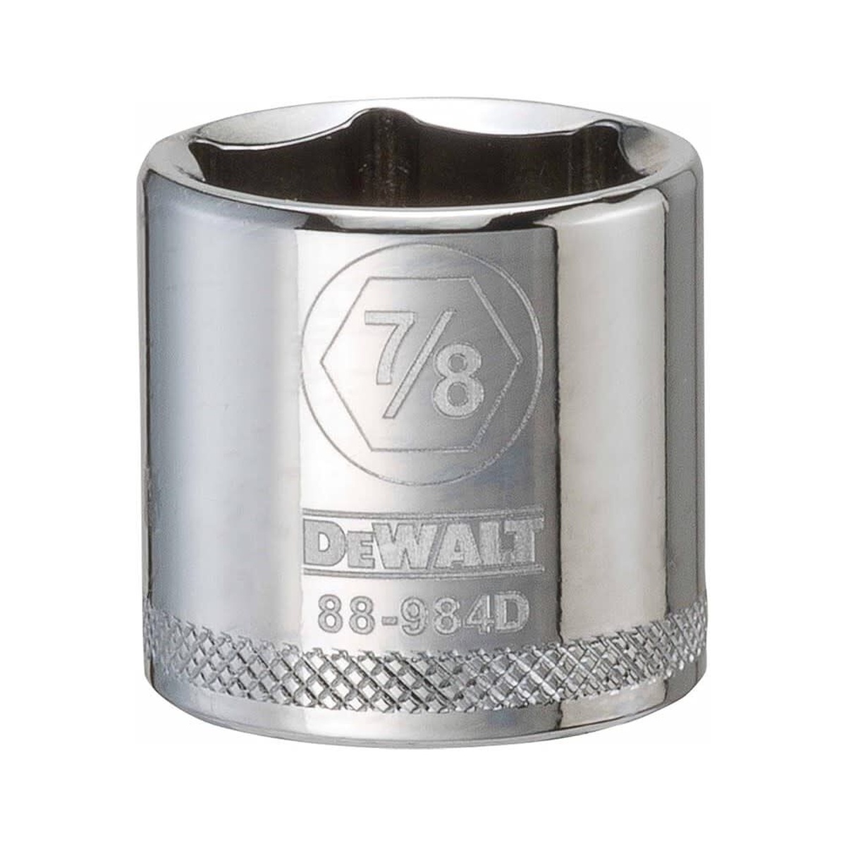 DEWALT 7/8 Inch - 3/8 Inch Drive 6-Point Imperial Deep Impact Socket with hard stamped size marking and knurled ring for mechanical fastening work