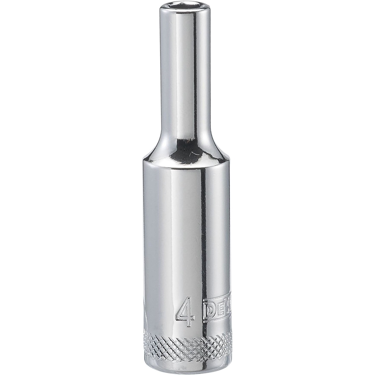 DEWALT 4 mm 1/4 Inch Drive 6-Point Metric Deep Impact Socket product close-up for small fastener service with a ratchet or extension in mechanical work