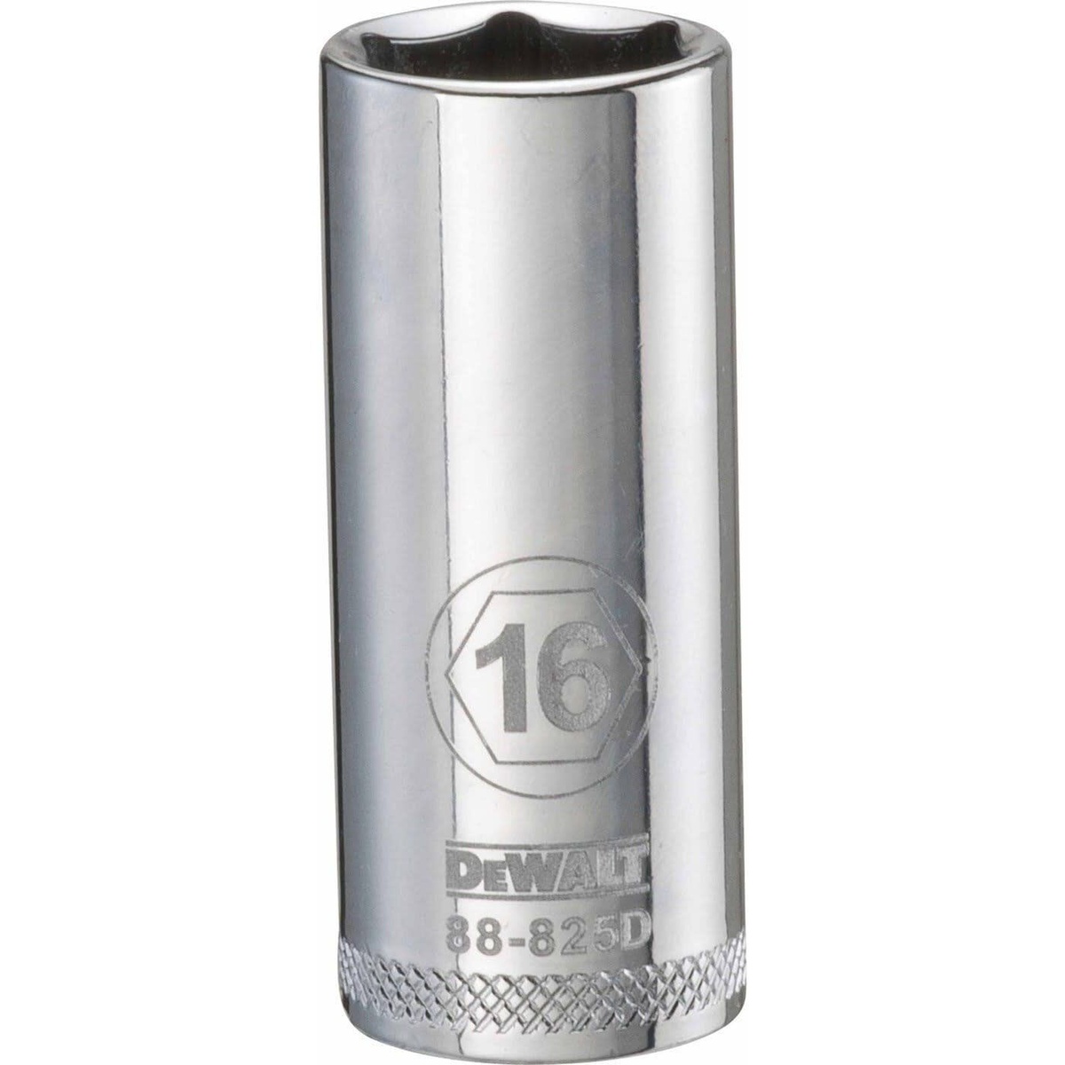 DeWalt 16 mm 3/8 Inch Drive 6-Point Metric Deep Impact Socket deep socket for service work on metric fasteners and threaded studs in shop repair tasks