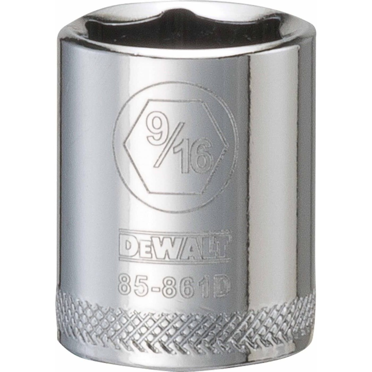 DEWALT 9/16 Inch - 1/4 Inch Drive 6-Point Imperial Standard Socket close-up for SAE fastening work in a shop or garage tool setup