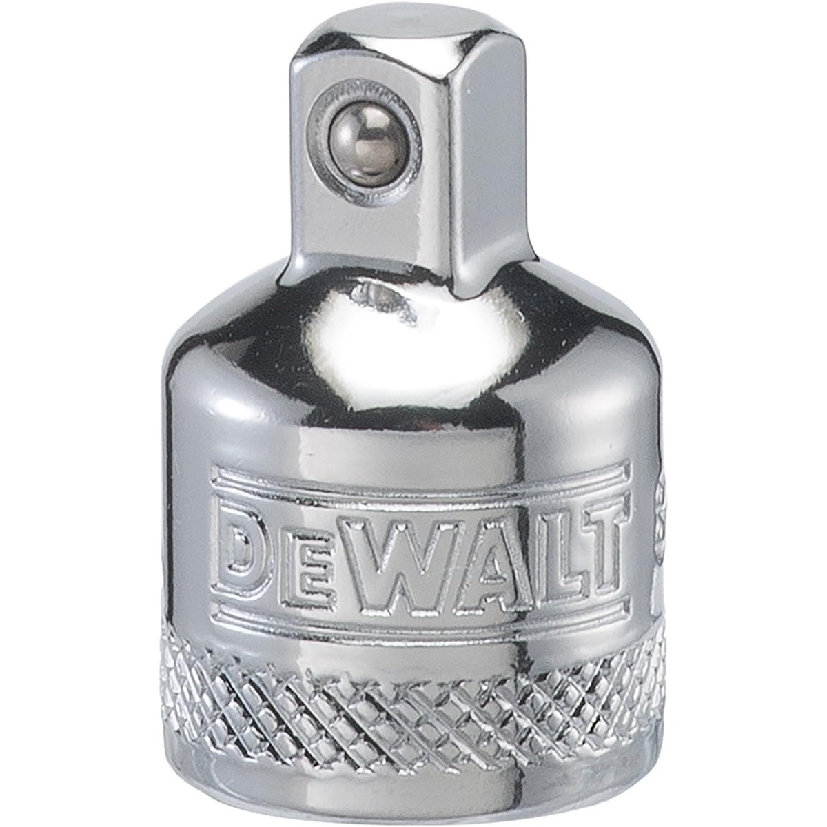 DEWALT DWMT75310OSP 3/8 in. to 1/2 in. socket adapter showing the male drive end and retention ball for fastening and mechanic work in a garage or shop
