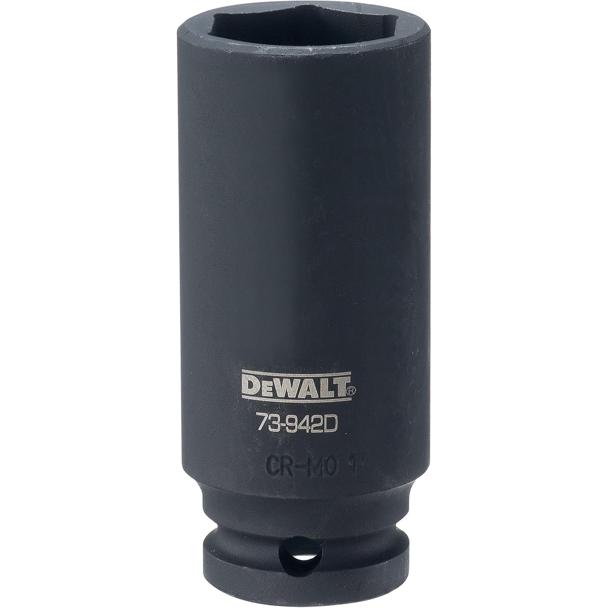 DEWALT DWMT73942OSP 6 Point 1/2 in. Drive Deep Impact Socket 1 in. SAE shown as a black deep socket for automotive and shop fastening work